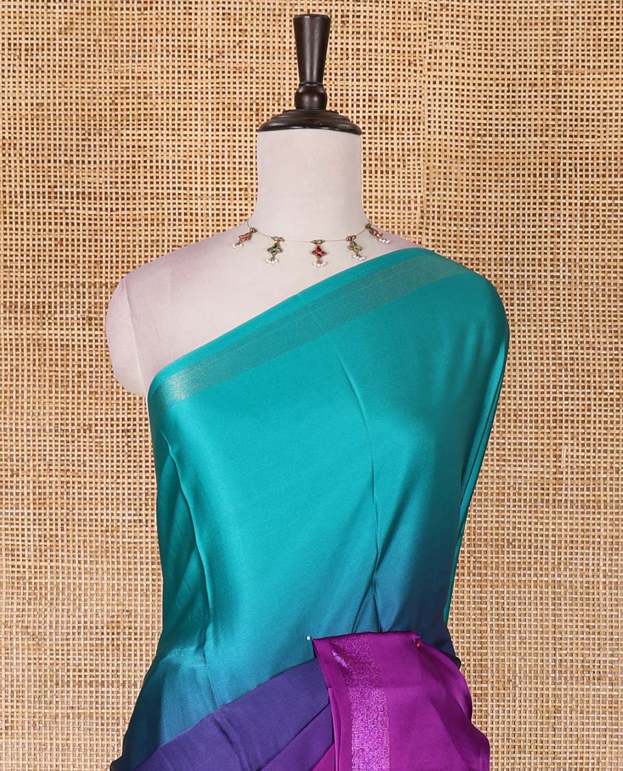 Purple ombre full-plain satin crepe saree, copper zari border, and plain blouse