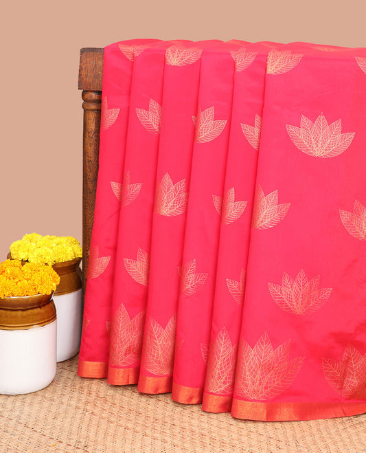Red screen print micro silk saree with saree with copper zari border & screen print pallu along with plain blouse