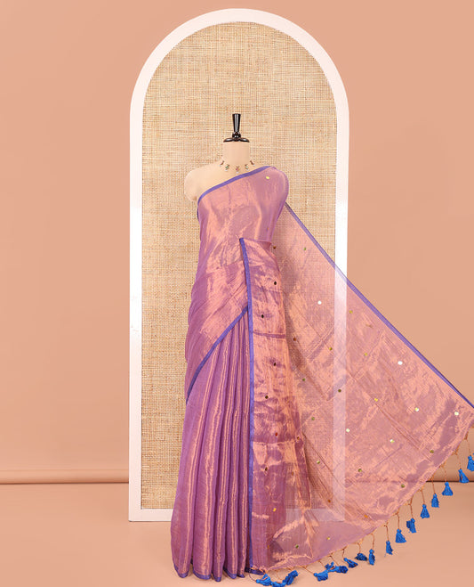 Borderless Lavender Khadi Tissue Silk Saree, Elevated with Sequins On Its Body, a Self-Pallu and Paired with a Matching Blouse