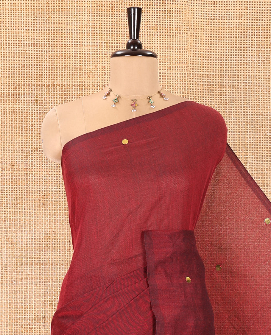 Borderless Maroon Mul Cotton Saree, Subtly Sparkled With Big Sequins Work On Its Body, a Self-Pallu and Paired with a Matching Blouse