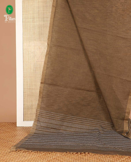 Mehendi green Striped soft khadhi cotton saree with self border & striped thread pallu along with striped blouse