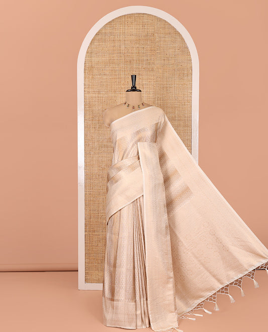 Cream Elite Soft Silk Saree, Enriched with Jacquard Design, Highlighted by Traditional Zari Border, Grand Pallu and a Matching Blouse