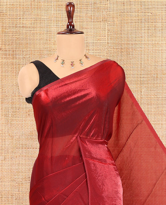 Borderless Maroon  Plain Fendi Chiffon Saree, a Self-Pallu, and a Matching Peacock Embroidered Blouse