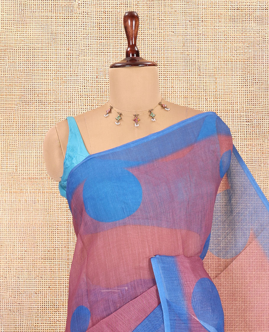 Dusky Purple Linen Cotton Saree, Subtly Sparkled with Polka Dot Buttas, a Contrast Border, a Contrast Blouse
