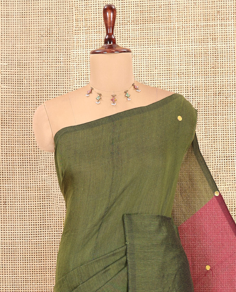 Borderless Olive Green Khadi Cotton Saree