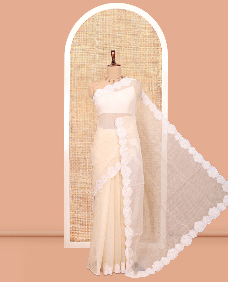 Enthralling Cream Kota Chex Saree