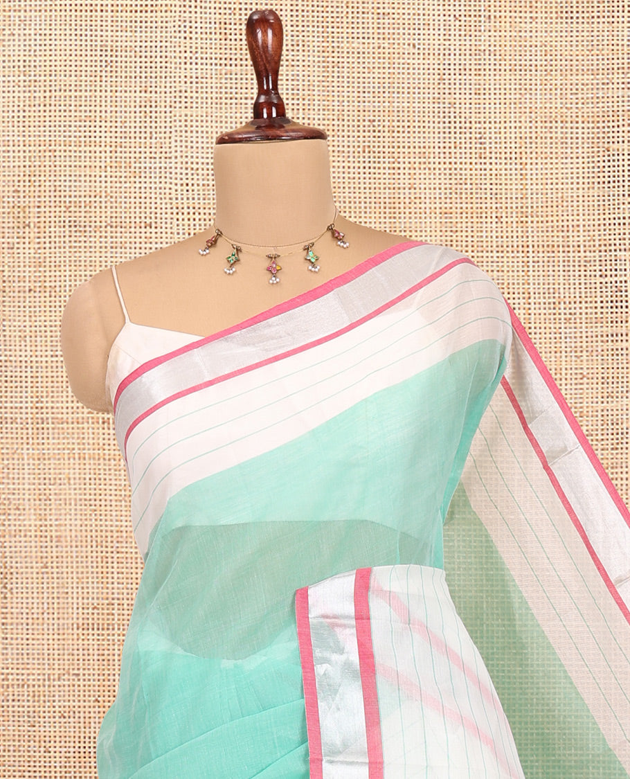 Green Plain Handloom Mercerised Cotton Saree