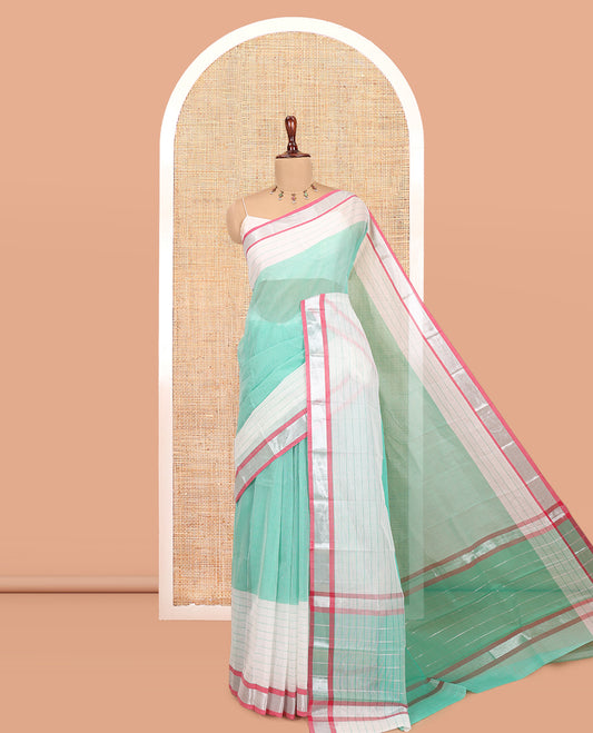 Green Plain Handloom Mercerised Cotton Saree