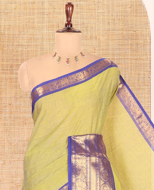 Green-Royal Blue Plain Chettinad Cotton Saree