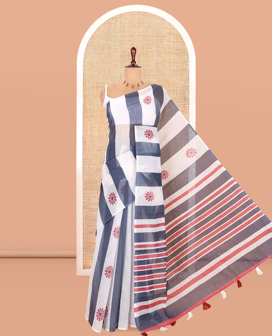 Borderless Grey Linen Cotton Saree