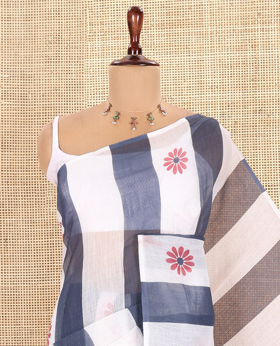 Borderless Grey Linen Cotton Saree