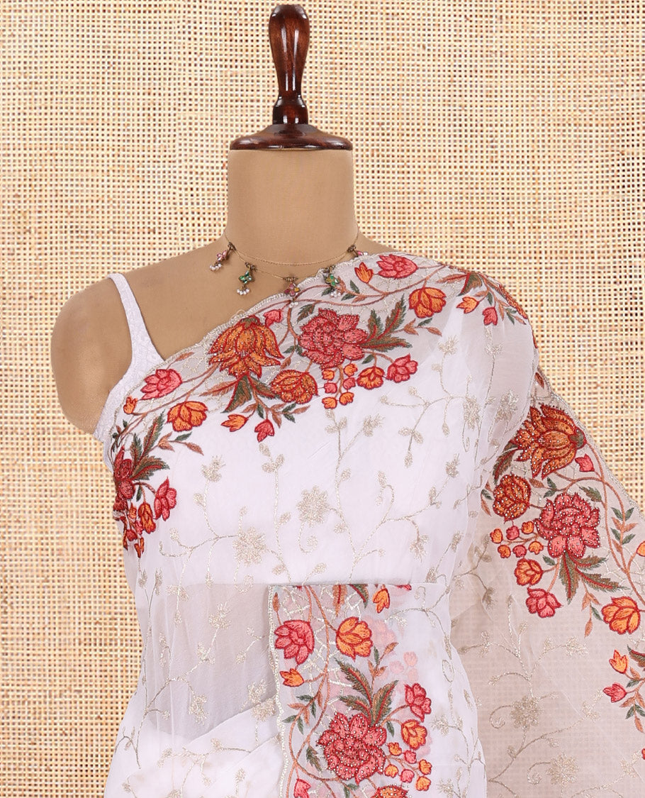 White Georgette Saree