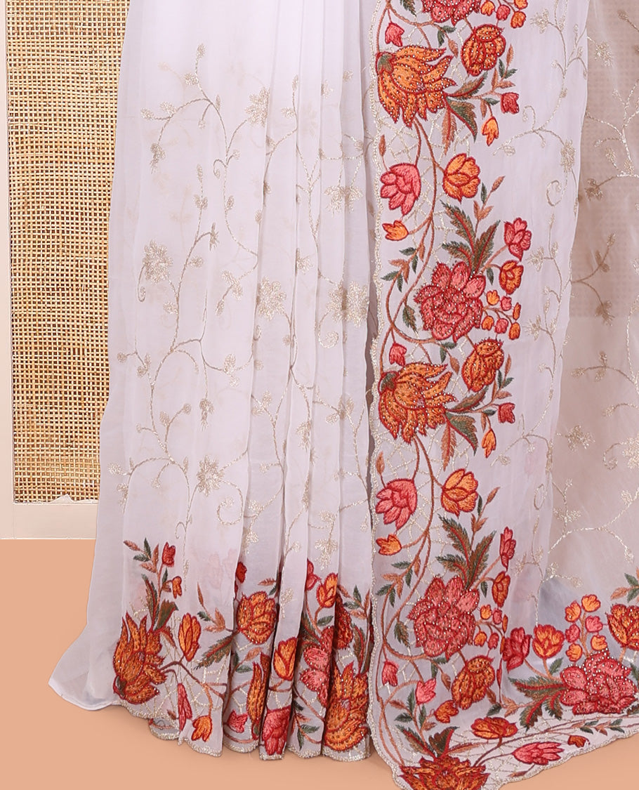 White Georgette Saree