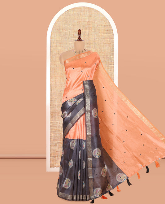 Rust-Grey Semi-Tussar Saree