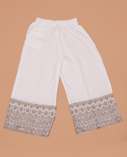 White rayon intricate floral-geometric patterns thread woven rayon palazzo pants