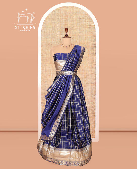 Navy Blue Semi-Silk Half-Saree