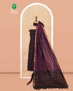 Black-Dark Purple Pure Cotton Saree Material Chudidar Ikat Buttas Top, a Contrast Bottom, and Ikat Buttas Dupatta