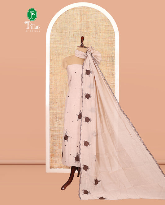 Fawn Mul Chanderi Material Chudiddar, Floral Embroidered Top, Plain Bottom, Scallop Embroidered Dupatta