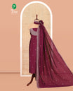 Wine Vichitra Silk Material Chudiddar, Embroidered Top, Plain Bottom, Scallop Embroidered Dupatta