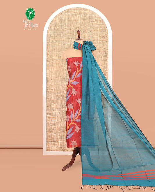 Maroon Chanderi Silk Material Chudidar Features Jamdani Floral Top, Contrast Bottom and Dupatta