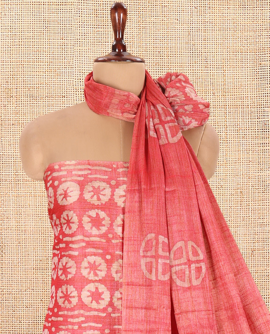 Tomato Pink Semi-Silk Khadi Jute Material Chudidar Set