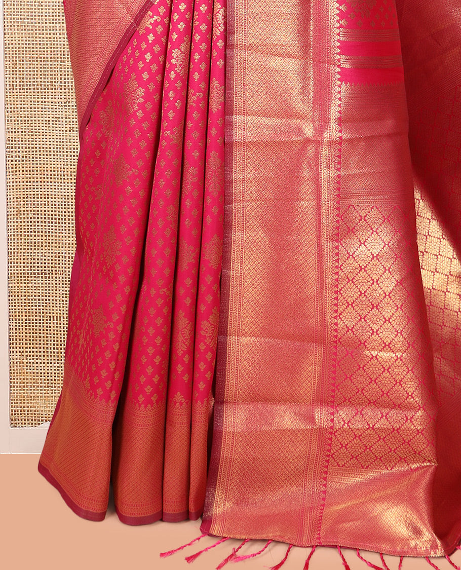 Rani Semi-Silk Saree, Enriched with Jacquard Design, a Traditional Zari Border, Grand Pallu, and a Matching Blouse-Trisha-Inspired