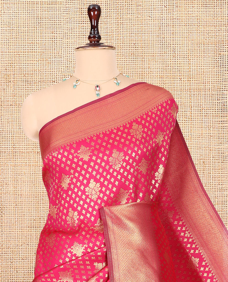Rani Semi-Silk Saree, Enriched with Jacquard Design, a Traditional Zari Border, Grand Pallu, and a Matching Blouse-Trisha-Inspired