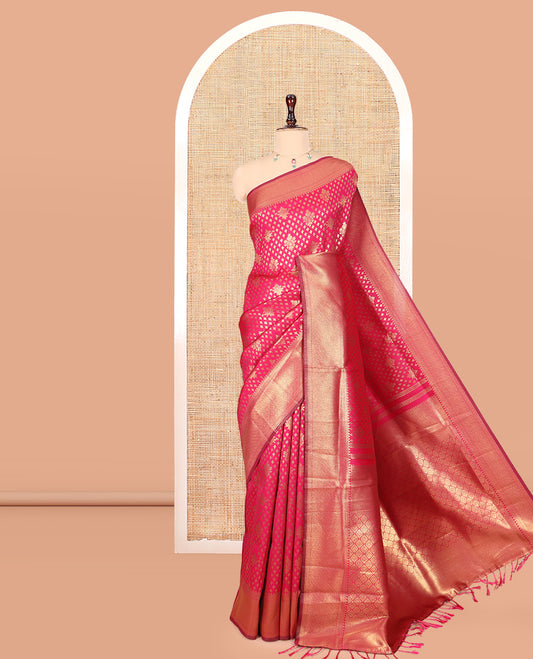 Rani Semi-Silk Saree, Enriched with Jacquard Design, a Traditional Zari Border, Grand Pallu, and a Matching Blouse-Trisha-Inspired