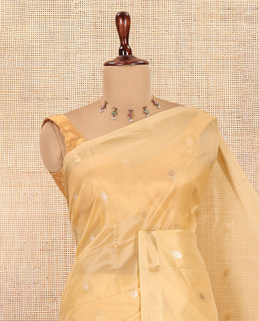 Gold Buttas Fancy Organza Silk Saree, a Zari Border, Paithani Floral-Bird Pallu, a Matching Blouse