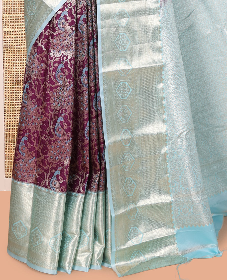 Purple-Sky Blue Budget Silk Saree