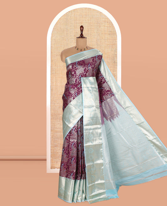 Purple-Sky Blue Budget Silk Saree