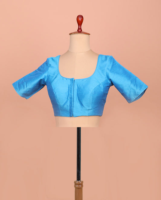 Blue plain front-back round-neck elbow sleeve readymade blouse