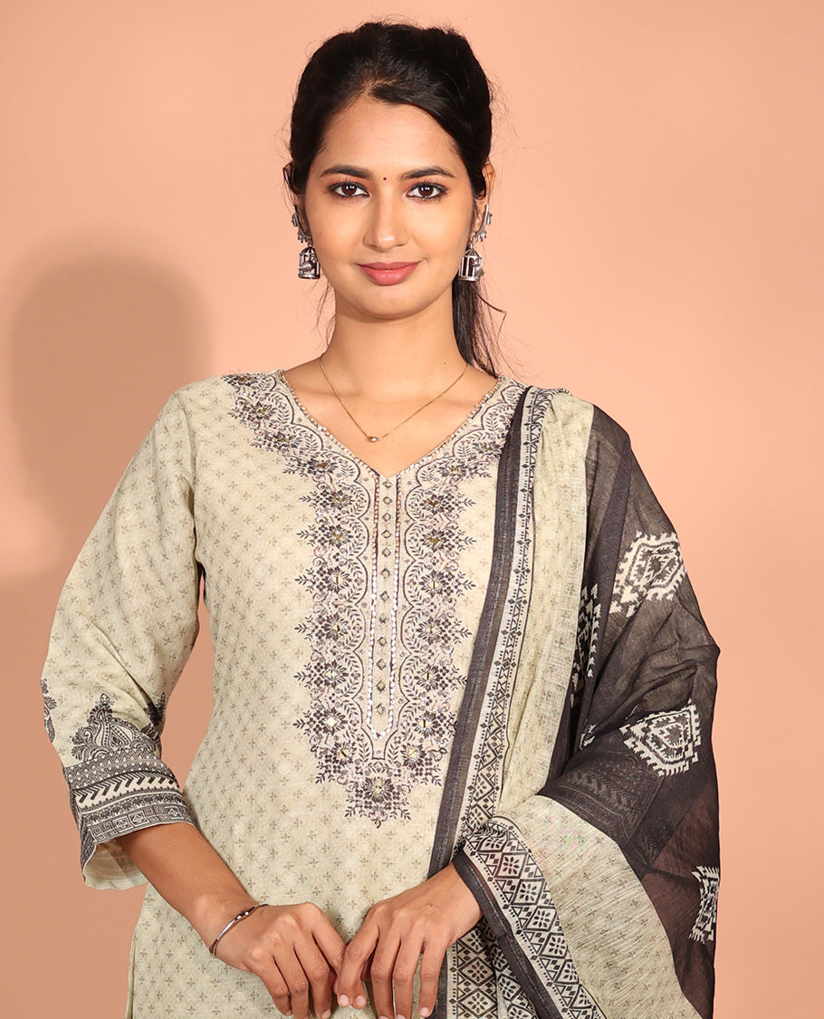 Off-White Chanderi Silk Readymade Suit