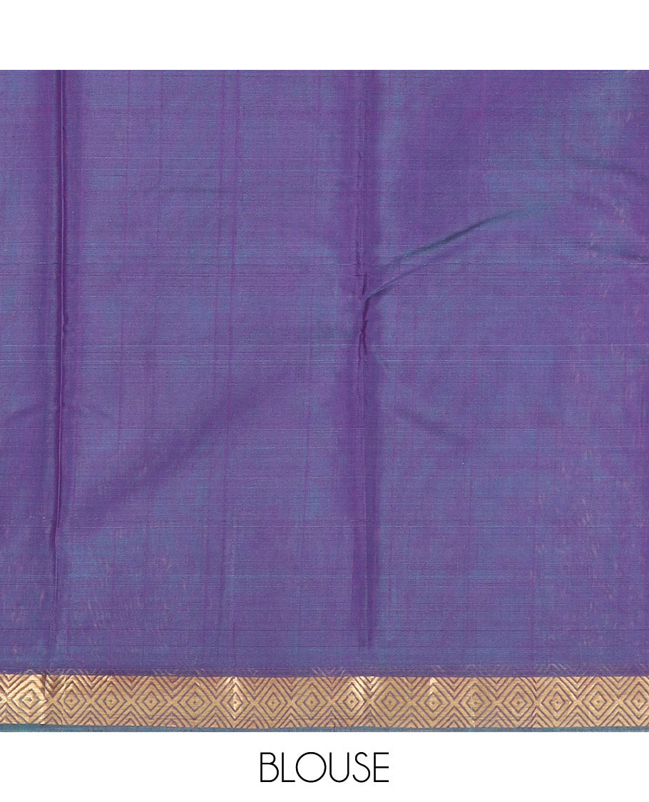 Rani Pink Silk Cotton Saree Subtly Sparkled with Diamond Buttas All Over the Body, Highlighted with Contrast Diamond Patterned  Border, Contrast Pallu Elevated with Intricate Design, and Paired with a Contrast Blouse