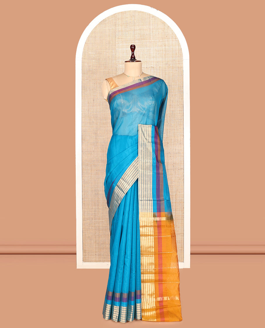 Blue Plain Silk Cotton Saree