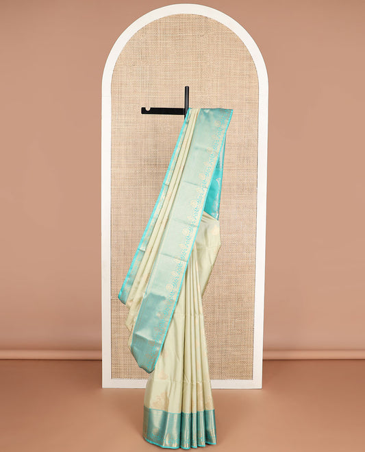 Sandal buttas soft silk saree with contrast traditional zari design border & floral design pallu