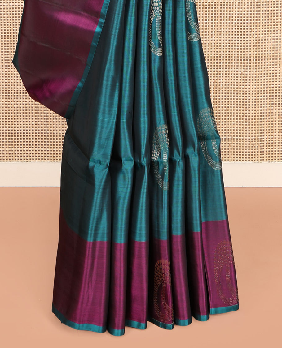 Blue Uppada Silk Saree, Styled with Zari Buttas, a Contrast Zari Buttas Border, Intricate Pallu, and a Contrast Blouse