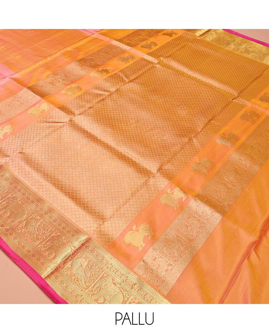 Pink-Orange Venkatagiri Silk Saree