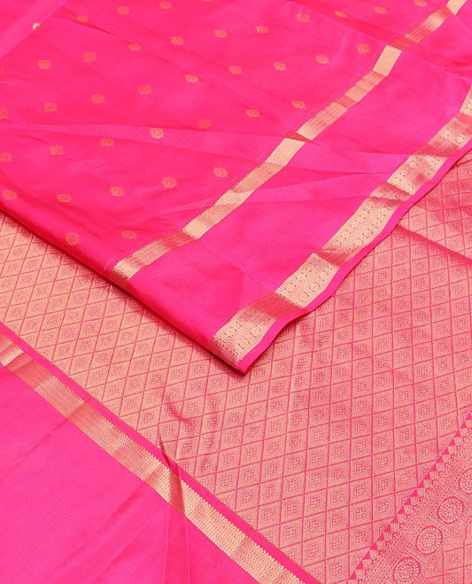Pink zari buttas Vasundhara silk mix saree, rettai pettu traditional zari border & pallu of jaal design