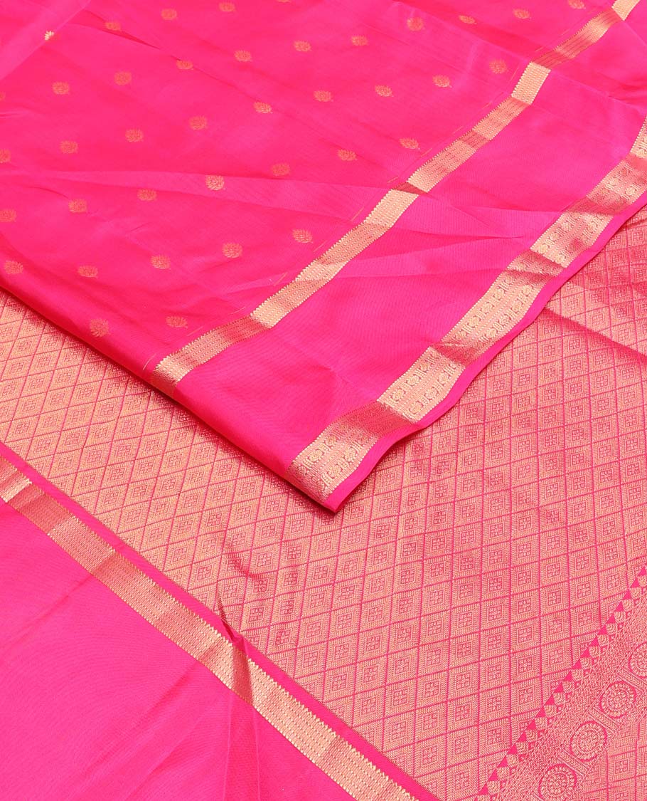 Pink zari buttas Vasundhara silk mix saree, rettai pettu traditional zari border & pallu of jaal design