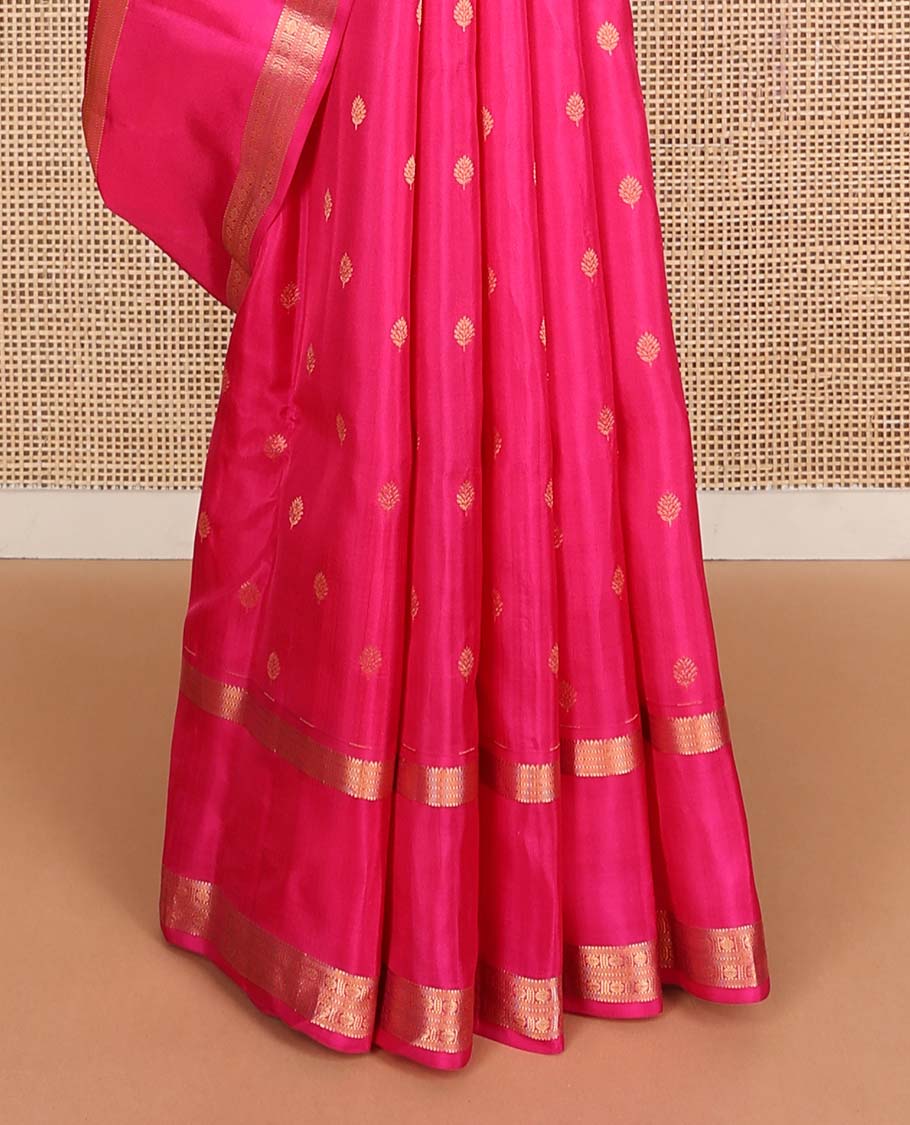 Pink zari buttas Vasundhara silk mix saree, rettai pettu traditional zari border & pallu of jaal design