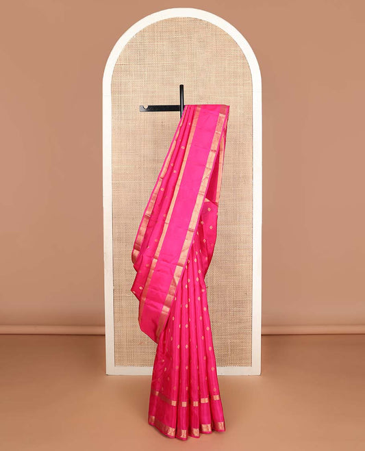 Pink zari buttas Vasundhara silk mix saree, rettai pettu traditional zari border & pallu of jaal design