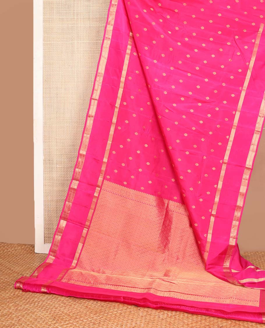 Pink zari buttas Vasundhara silk mix saree, rettai pettu traditional zari border & pallu of jaal design