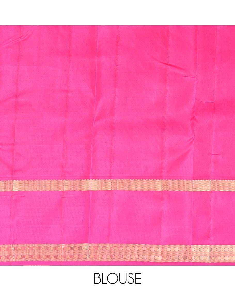 Pink zari buttas Vasundhara silk mix saree, rettai pettu traditional zari border & pallu of jaal design