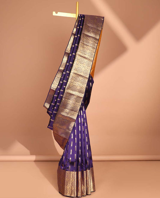 Violet buttas vasundhara silk mix saree  with contrast zari design border & pallu of ogee design