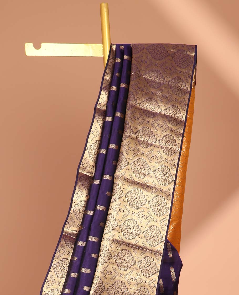Violet buttas vasundhara silk mix saree  with contrast zari design border & pallu of ogee design