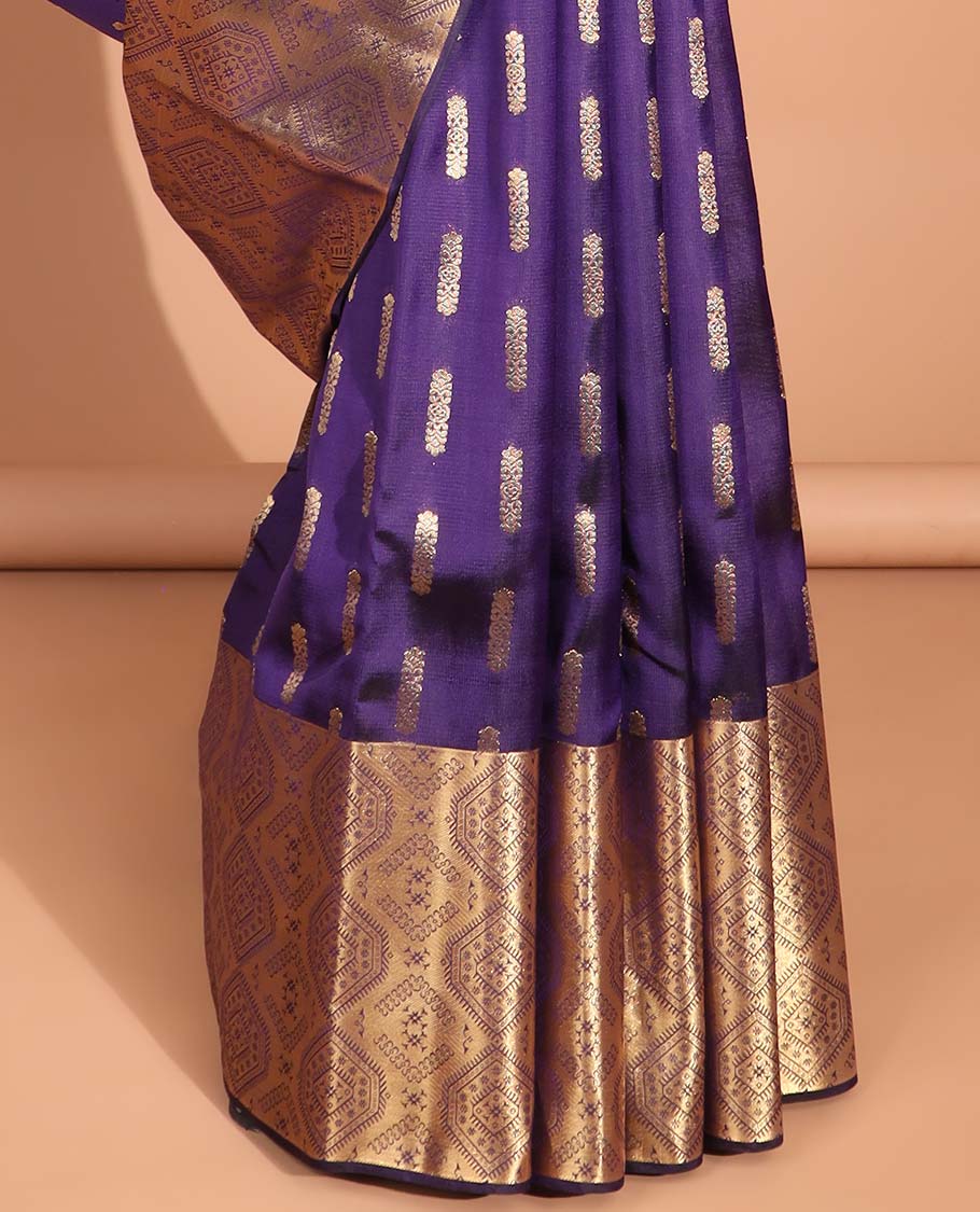 Violet buttas vasundhara silk mix saree  with contrast zari design border & pallu of ogee design
