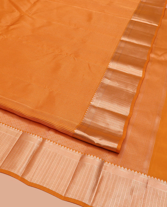 Orange Vasundhara Lite Silk Mix Saree, Subtly Sparkled with Muthu Stripes All Over Its Body, Highlighted by Zari Border of Thilakam, and Kathir Designs, Grand Pallu of Jaal Designs, and Paired with a Matching Blouse