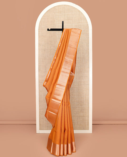 Orange Vasundhara Lite Silk Mix Saree, Subtly Sparkled with Muthu Stripes All Over Its Body, Highlighted by Zari Border of Thilakam, and Kathir Designs, Grand Pallu of Jaal Designs, and Paired with a Matching Blouse