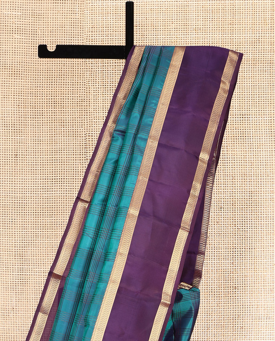 Blue Vasundhara Lite Silk Mix Saree, Embellished with Checks, Complemented by a Contrast Traditional Zari Rettai Pettu Border, Zari Design Pallu, and a Contrast Blouse